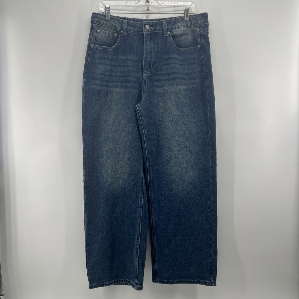 Dazy Jeans Size Large Wide Leg High Waist Blue Wash Denim Y2K Baggy Skater Jeans